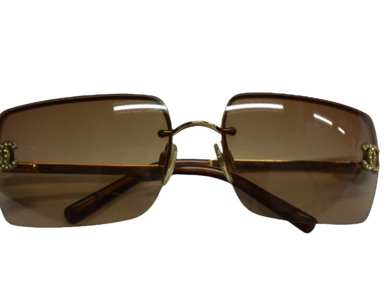 CHANEL シャネル リムレス サングラス 4092-B c.125/13 サイズ62□15 120 ココマーク ラインストーン ブラウン 美品 中古 4b003212