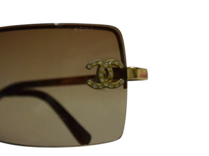 CHANEL シャネル リムレス サングラス 4092-B c.125/13 サイズ62□15 120 ココマーク ラインストーン ブラウン 美品 中古 4b003212