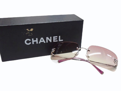 極美品 CHANEL シャネル リムレス サングラス 4017-D c.124/58 サイズ62□17 120 ココマーク ラインストーン ピンク 中古 4b003214