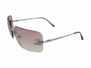 極美品 CHANEL シャネル リムレス サングラス 4017-D c.124/58 サイズ62□17 120 ココマーク ラインストーン ピンク 中古 4b003214