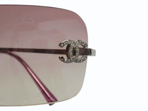 極美品 CHANEL シャネル リムレス サングラス 4017-D c.124/58 サイズ62□17 120 ココマーク ラインストーン ピンク 中古 4b003214
