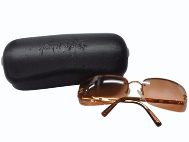 極美品 CHANEL シャネル リムレス サングラス 4113 c.291/7H サイズ65□15 120 ココマーク レザー プラスチック ブラウン 中古 4b003215