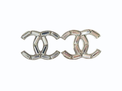 極美品 CHANEL シャネル ピアス ココマーク 両耳 スクエア ラインストーン スリム 3.7g B11P刻印 メタル ラインストーン 中古 4b003218