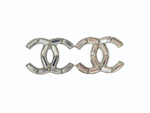 極美品 CHANEL シャネル ピアス ココマーク 両耳 スクエア ラインストーン スリム 3.7g B11P刻印 メタル ラインストーン 中古 4b003218