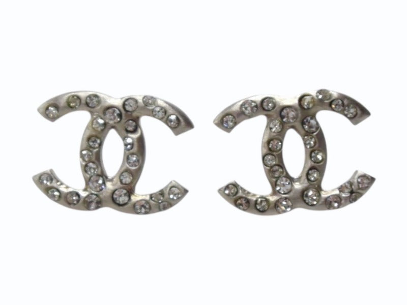 CHANEL シャネル ココマーク ピアス 重量約1.3g B11P刻印 ラインストーン メタル シルバー クリア 両耳用 美品 中古 4b003219