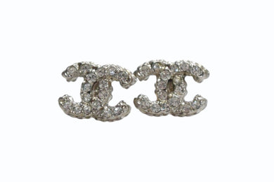 極美品 CHANEL シャネル ココマーク ピアス 両耳 アクセサリー A12A刻印 メタル ラインストーン シルバー 2.5g 中古 4b003207