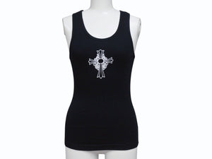 極美品 CHROME HEARTS クロムハーツ タンクトップ サイズM オールドクロス CHクロス アーチ FUCK YOU プリント ブラック 中古 4b003228 