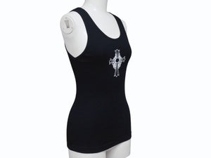 極美品 CHROME HEARTS クロムハーツ タンクトップ サイズM オールドクロス CHクロス アーチ FUCK YOU プリント ブラック 中古 4b003228 
