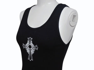 極美品 CHROME HEARTS クロムハーツ タンクトップ サイズM オールドクロス CHクロス アーチ FUCK YOU プリント ブラック 中古 4b003228 
