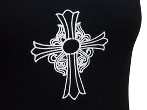 極美品 CHROME HEARTS クロムハーツ タンクトップ サイズM オールドクロス CHクロス アーチ FUCK YOU プリント ブラック 中古 4b003228 