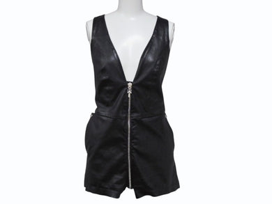 極美品 CHROME HEARTS クロムハーツ DAGGER ZIP OVERALLS CRSBLL レザーサロペット オーバーオール サイズS ダガージップ 中古 4b003231 