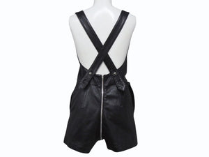 極美品 CHROME HEARTS クロムハーツ DAGGER ZIP OVERALLS CRSBLL レザーサロペット オーバーオール サイズS ダガージップ 中古 4b003231 