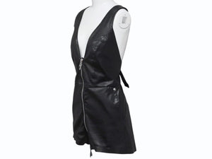 極美品 CHROME HEARTS クロムハーツ DAGGER ZIP OVERALLS CRSBLL レザーサロペット オーバーオール サイズS ダガージップ 中古 4b003231 