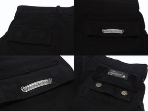 CHROME HEARTS クロムハーツ ファティーグ アーチロゴボタン カーゴハーフパンツ ショーツ コットン ブラック SV925 サイズ33 美品 中古 4b003235 