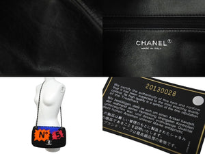 極美品 CHANEL シャネル アクト2 フルフラップ Wチェーンショルダーバッグ 20番台 ココマーク レザー ファー ブラック シルバー金具 中古 4b003249