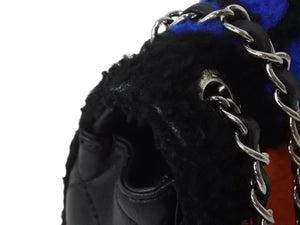 極美品 CHANEL シャネル アクト2 フルフラップ Wチェーンショルダーバッグ 20番台 ココマーク レザー ファー ブラック シルバー金具 中古 4b003249