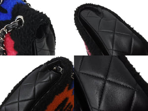 極美品 CHANEL シャネル アクト2 フルフラップ Wチェーンショルダーバッグ 20番台 ココマーク レザー ファー ブラック シルバー金具 中古 4b003249