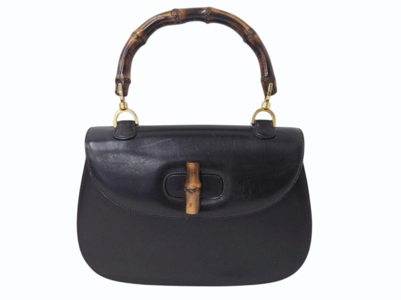 GUCCI グッチ バンブー ハンドバッグ 000 099 0633 カーフスキン ブラック ゴールド金具 バンブー 良品 中古 4b003254
