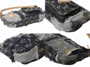 極美品 LOUIS VUITTON ルイヴィトン モノグラムデニム パウチィ ワンショルダーバッグ ブラック M95383 中古 4b003255