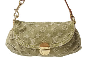 LOUIS VUITTON ルイヴィトン ミニ プリーティ ワンショルダーバッグ M95217 モノグラム デニム カーキ 美品 中古 4b003256