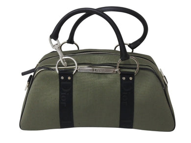 Christian Dior クリスチャンディオール ショルダーバッグ 2way 01-MA-0053 ラインストーン キャンバス カーキ ブラック 良品 中古 4b003262