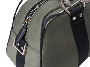 Christian Dior クリスチャンディオール ショルダーバッグ 2way 01-MA-0053 ラインストーン キャンバス カーキ ブラック 良品 中古 4b003262