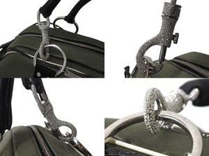 Christian Dior クリスチャンディオール ショルダーバッグ 2way 01-MA-0053 ラインストーン キャンバス カーキ ブラック 良品 中古 4b003262