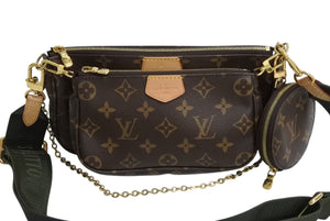 極美品 LOUIS VUITTON ルイヴィトン ミュルティポシェット アクセソワール カーキ ショルダーバッグ モノグラム M44813 中古 4b003264