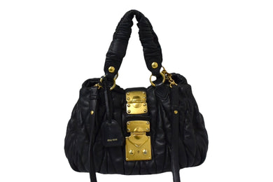 MIUMIU ミュウミュウ マテラッセ ハンドバッグ 2WAY キルティング レザー ブラック ゴールド金具 美品 中古 4b003265