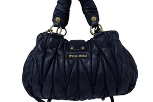 MIUMIU ミュウミュウ マテラッセ ハンドバッグ 2WAY キルティング レザー ブラック ゴールド金具 美品 中古 4b003265