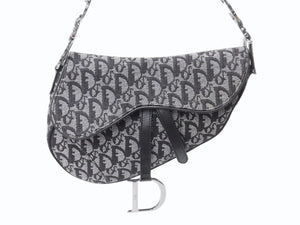 極美品 Christian Dior クリスチャンディオール トロッター サドルバッグ ブラック ガリアーノ期 シルバー金具 ブラック ワンショルダー ロゴ 中古 4b003266
