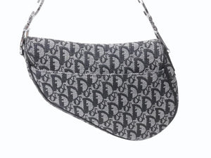 極美品 Christian Dior クリスチャンディオール トロッター サドルバッグ ブラック ガリアーノ期 シルバー金具 ブラック ワンショルダー ロゴ 中古 4b003266