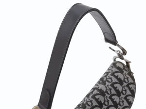 極美品 Christian Dior クリスチャンディオール トロッター サドルバッグ ブラック ガリアーノ期 シルバー金具 ブラック ワンショルダー ロゴ 中古 4b003266