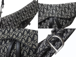 極美品 Christian Dior クリスチャンディオール トロッター サドルバッグ ブラック ガリアーノ期 シルバー金具 ブラック ワンショルダー ロゴ 中古 4b003266