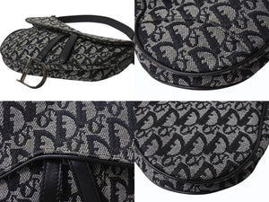 極美品 Christian Dior クリスチャンディオール トロッター サドルバッグ ブラック ガリアーノ期 シルバー金具 ブラック ワンショルダー ロゴ 中古 4b003266