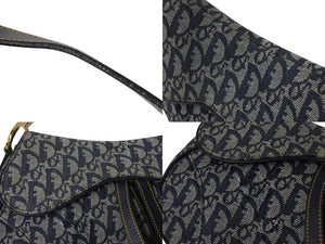Christian Dior クリスチャンディオール サドルバッグ ワンショルダーバッグ トロッター ネイビー ガリアーノ期 中古 4b003267