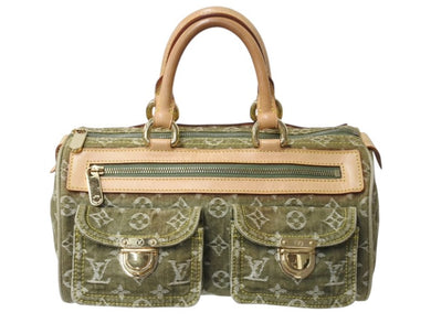 LOUIS VUITTON ルイヴィトン ハンドバッグ デニム ネオスピーディ M95215 モノグラムデニム カーキ ゴールド金具 美品 中古 4b003270