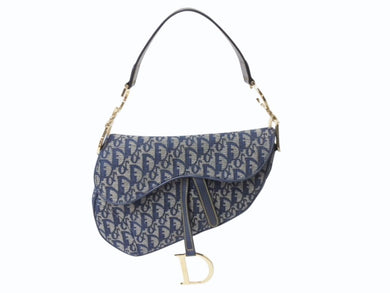 Christian Dior クリスチャンディオール サドルバッグ ワンショルダーバッグ トロッター ネイビー ガリアーノ期 中古 4b003271