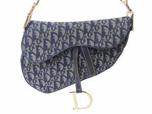 Christian Dior クリスチャンディオール サドルバッグ ワンショルダーバッグ トロッター ネイビー ガリアーノ期 中古 4b003271