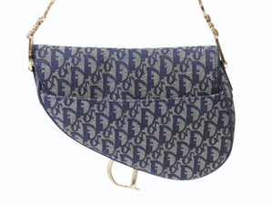Christian Dior クリスチャンディオール サドルバッグ ワンショルダーバッグ トロッター ネイビー ガリアーノ期 中古 4b003271