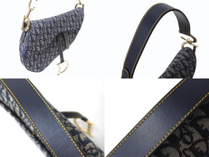 Christian Dior クリスチャンディオール サドルバッグ ワンショルダーバッグ トロッター ネイビー ガリアーノ期 中古 4b003271