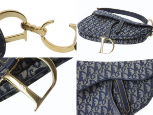 Christian Dior クリスチャンディオール サドルバッグ ワンショルダーバッグ トロッター ネイビー ガリアーノ期 中古 4b003271