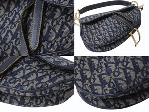 Christian Dior クリスチャンディオール サドルバッグ ワンショルダーバッグ トロッター ネイビー ガリアーノ期 中古 4b003271