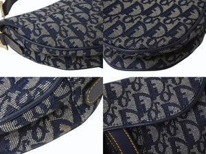 Christian Dior クリスチャンディオール サドルバッグ ワンショルダーバッグ トロッター ネイビー ガリアーノ期 中古 4b003271