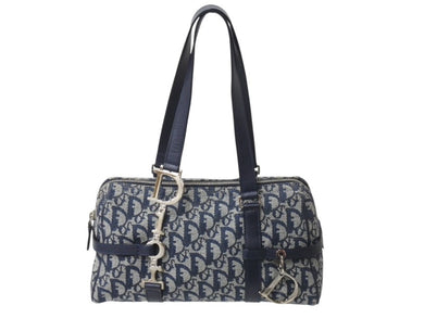 Christian Dior クリスチャンディオール トロッター ワンショルダーバッグ BO N 0074 キャンバス レザー ネイビー ガリアーノ期 美品 中古 4b003273