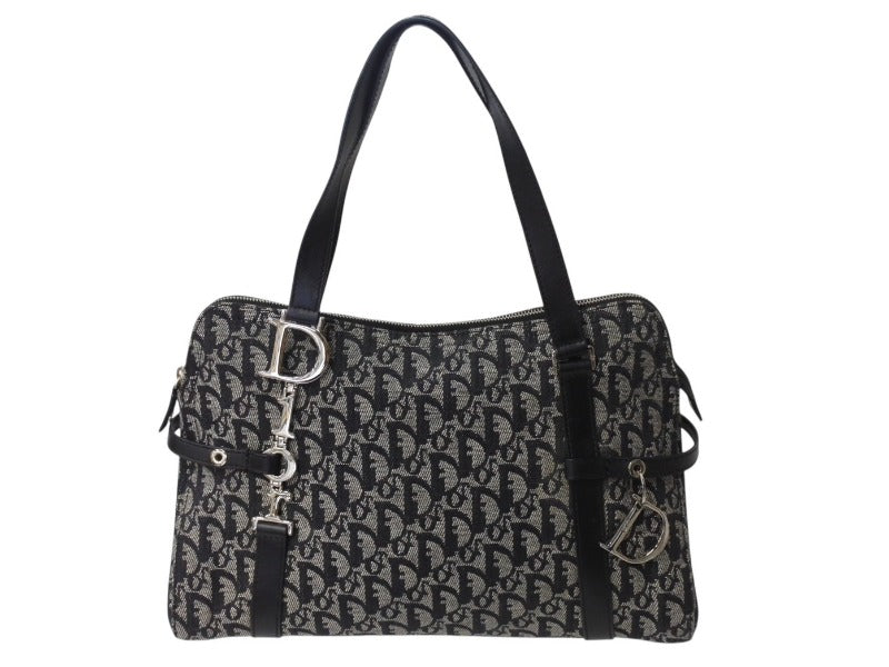 Christian Dior クリスチャンディオール トロッター ワンショルダーバッグ 06-BO-0016 キャンバス レザー ブラック ガリアーノ期 美品 中古 4b003274