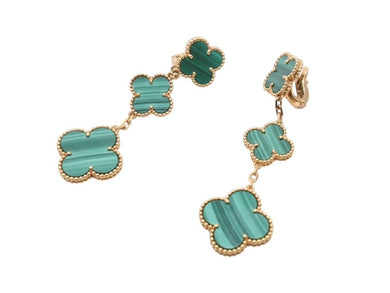 極美品 Van Cleef&Arpels ヴァンクリーフ&アーペル マジック アルハンブラ イヤリング マラカイト 3モチーフ ピアス VCARO2AG00 18k 18.8g ゴールド 中古 4b003278