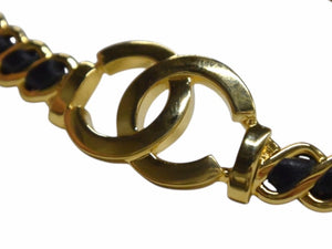 極美品 CHANEL シャネル ネックレス チョーカー 重量約26.1g I24K刻印 ココマーク レザー メタル GP ゴールド ブラック 24AW 中古 4b003279