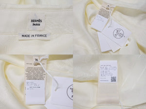 新品未使用 HERMES エルメス ROBE INSPI LONGUE CHEMISE シルクワンピース 4E0578DE9136 サイズ36 アイボリー 総柄 中古 4b003285
