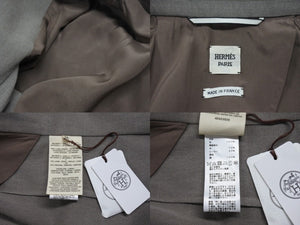 新品未使用 HERMES エルメス テーラードジャケット ダブル 4E0230DE サイズ34 セリエボタン ウール グレージュ 中古 4b003286